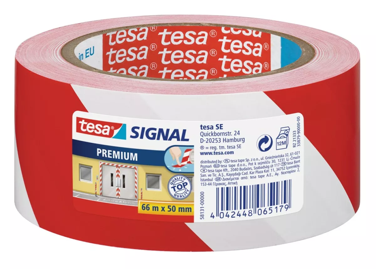 tesapack Markierungs- und Warnklebeband rot-weiß 66m x 50mm