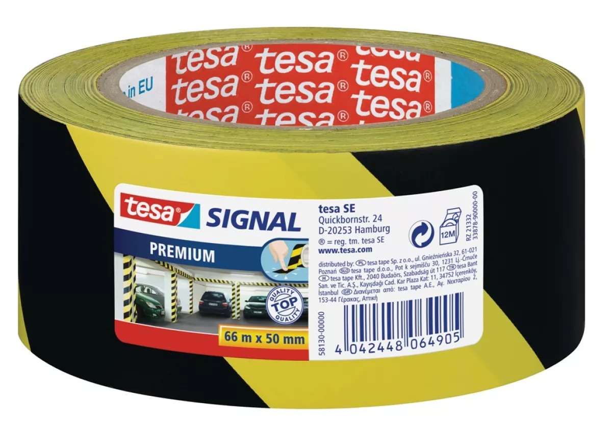 tesapack Markierungs- und Warnklebeband gelb-schwarz PREMIUM 66m x 50mm