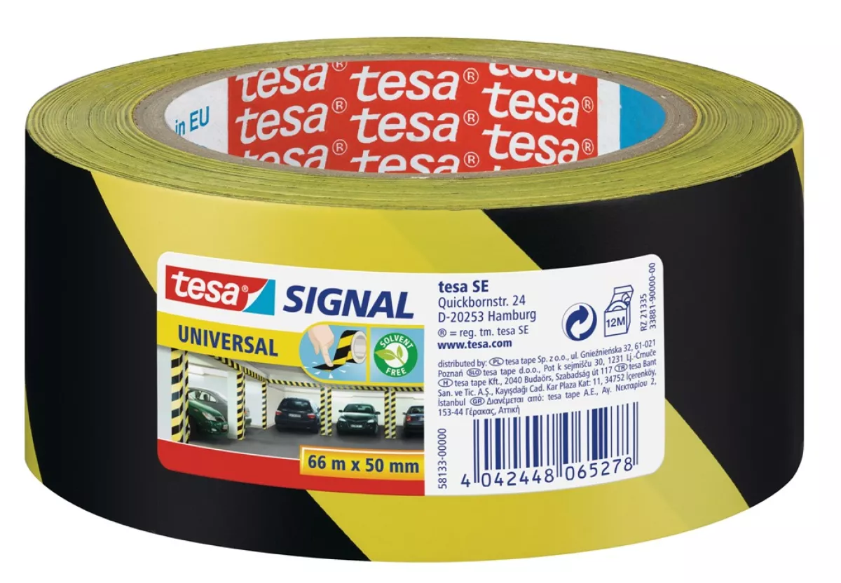 tesapack Markierungs- und Warnklebeband gelb-schwarz UNIVERSAL 66m x 50mm