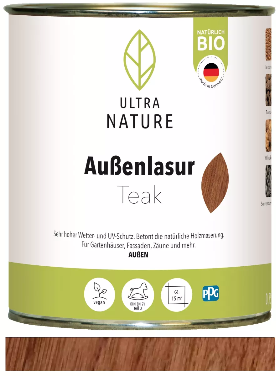 Ultra Nature Außen Lasur 0,75 L - Teak - für Oberflächen im Außenbereich