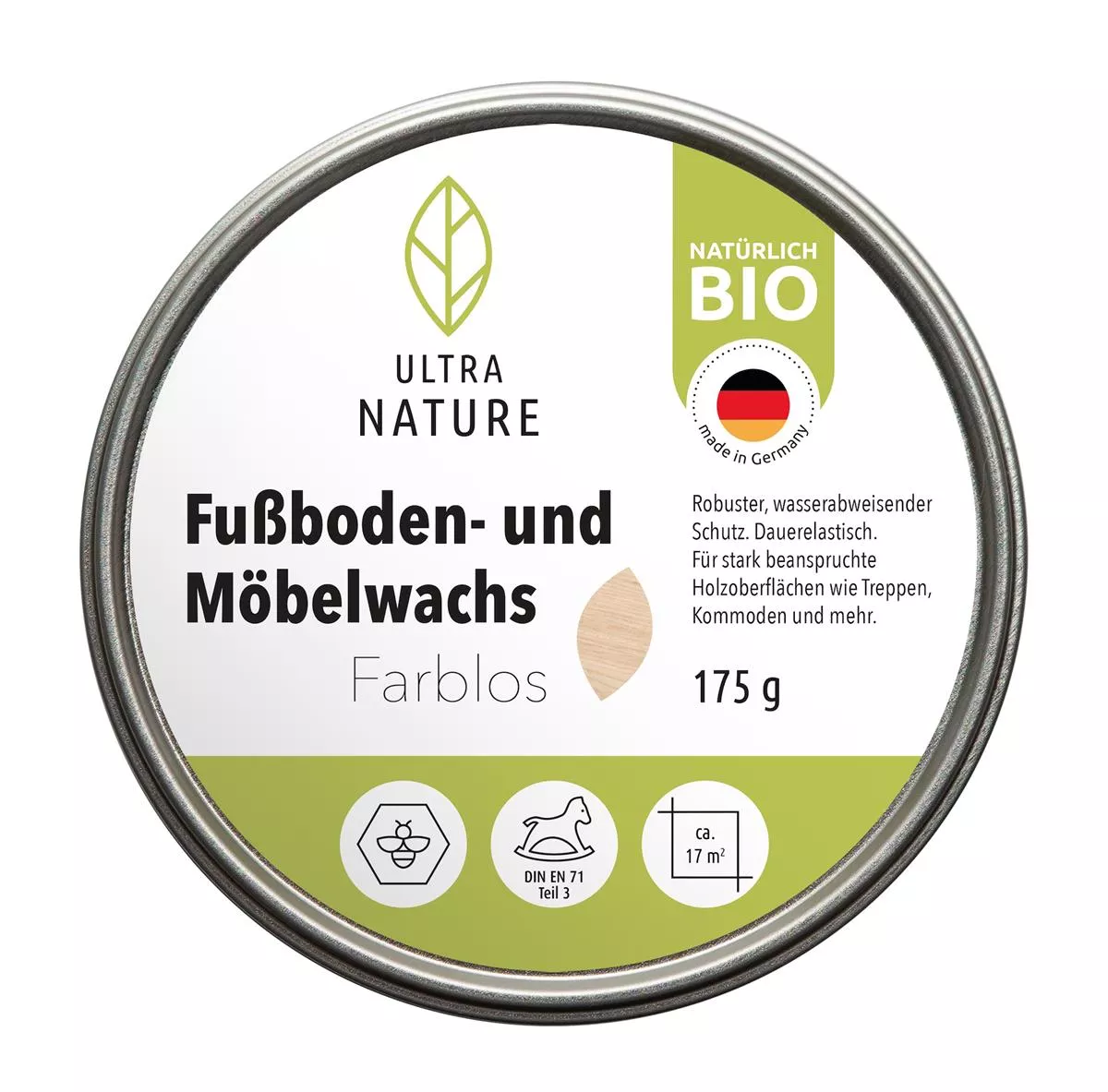 Ultra Nature Fußboden & Möbelwachs 175 g - Farblos - zur Veredelung von stark beanspruchten Holzoberflächen