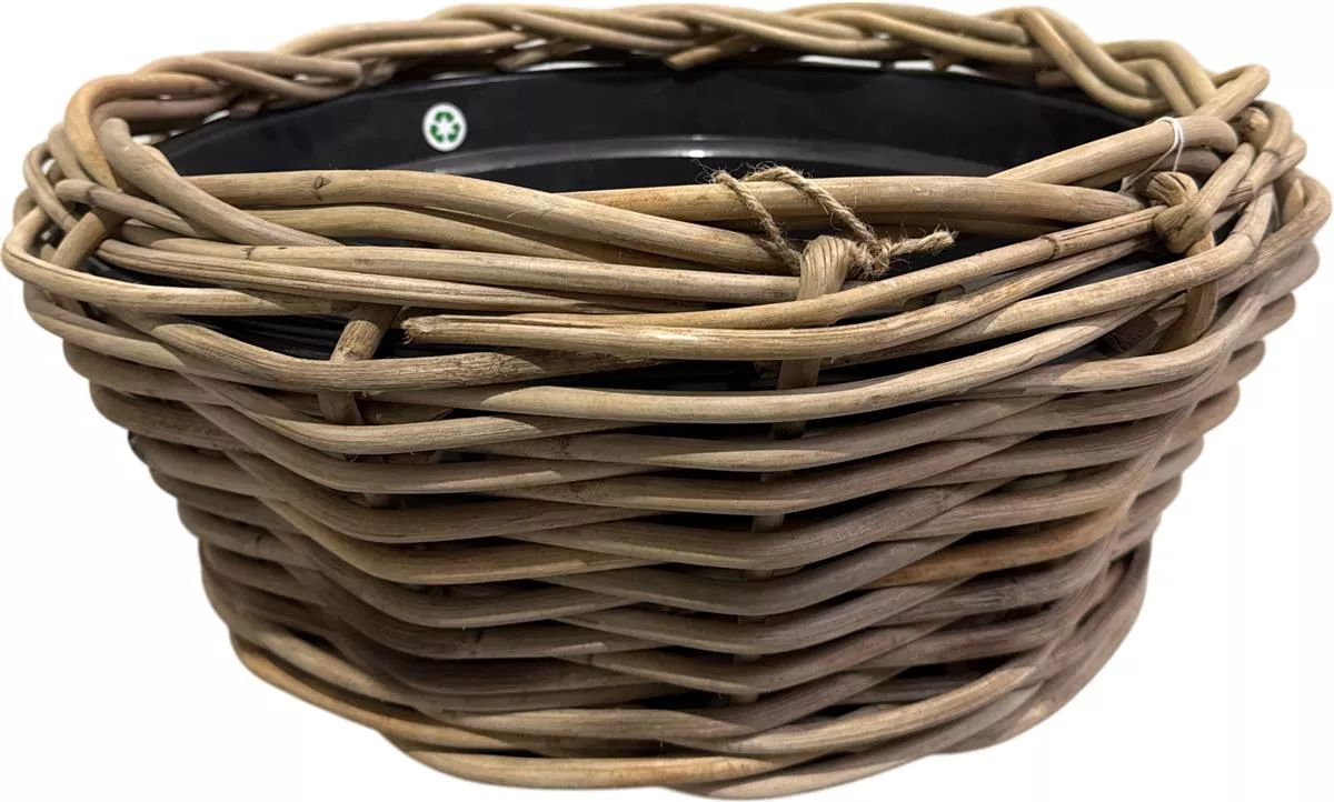 VAN DER LEEDEN DRYPOT Rattan grob Pflanzschale Outdoor Grau Ø 56 cm Höhe 26 cm Sylter Körbe