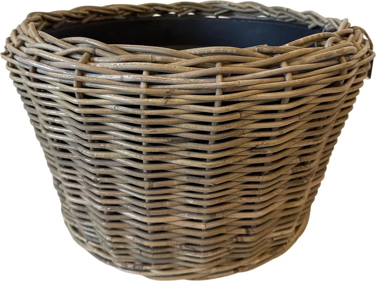 VAN DER LEEDEN DRYPOT Rattan Pflanzkorb Outdoor Grau Ø 54 cm Höhe 34 cm Sylter Körbe