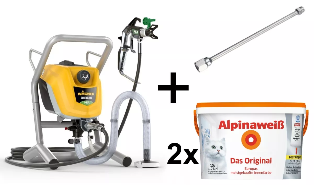 Wagner Farbsprühgerät Control Pro 250 M inkl. Düsenverlängerung 30cm und 20L Alpinaweiß Innenfarbe SET