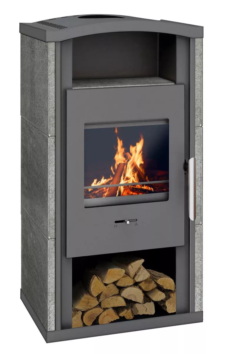 Wamsler Kaminofen Typ10842-Gron gussgrau Naturstein H1170 x B556 x T488 cm (6 kW)