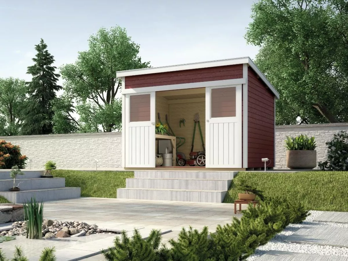 Weka Gartenhaus Schiebetürhaus 225 Gr.2, rot 295 x 299 cm
