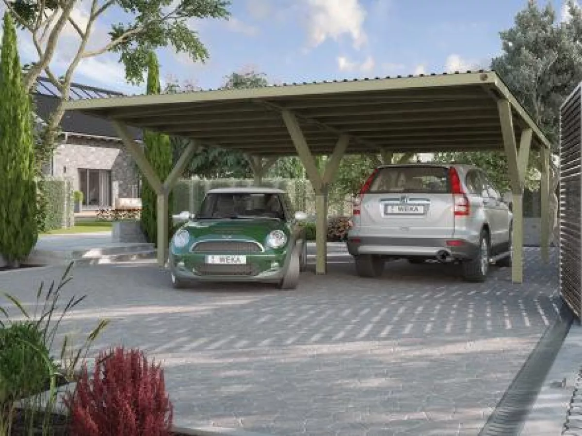 Weka Y-Doppelcarport Garage, ohne Dacheindeckung 594x606 cm