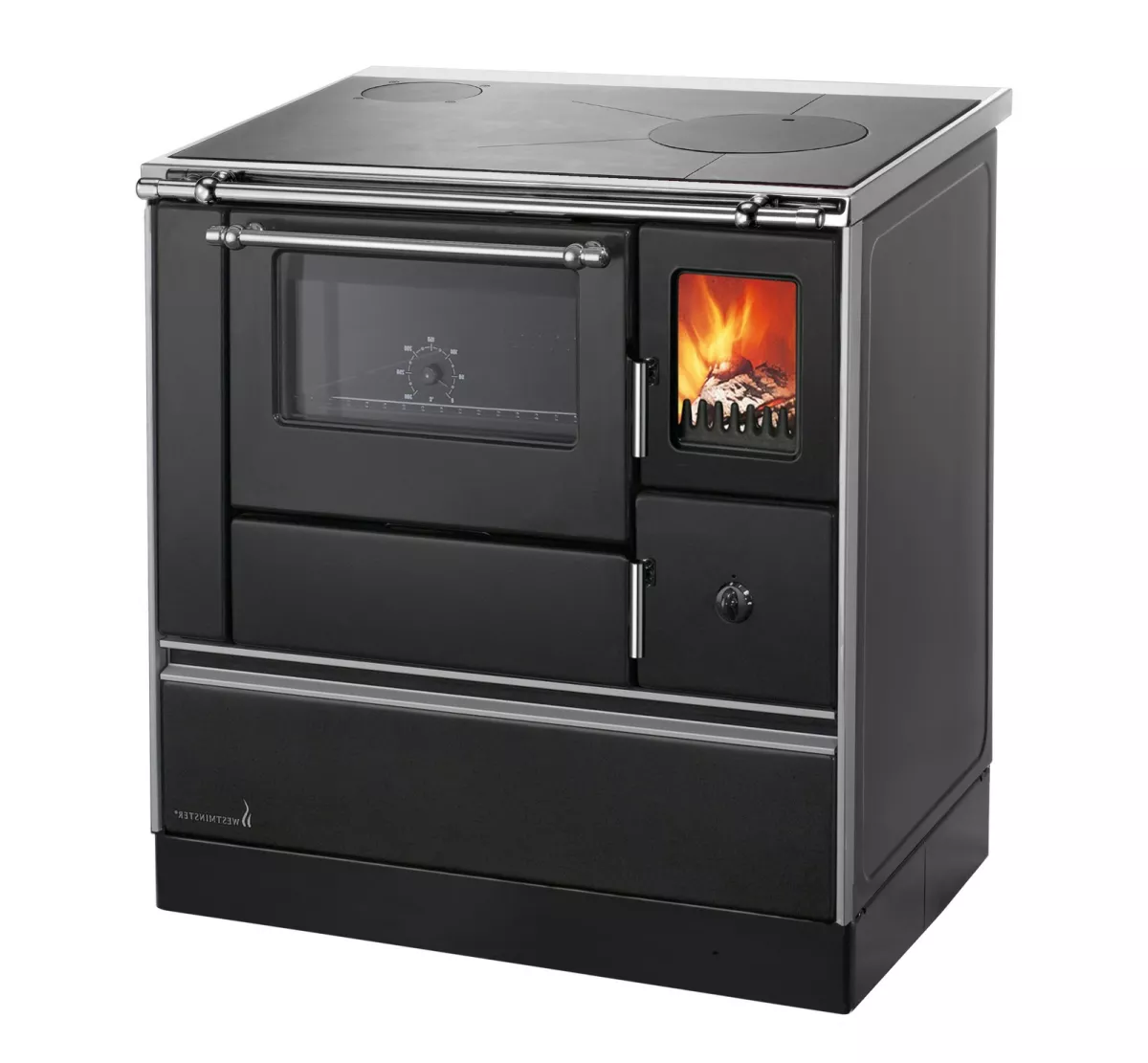 Westminster K76F-90 Holzherd 90cm Links Schwarz 7,6kW Backofen mit Fenster