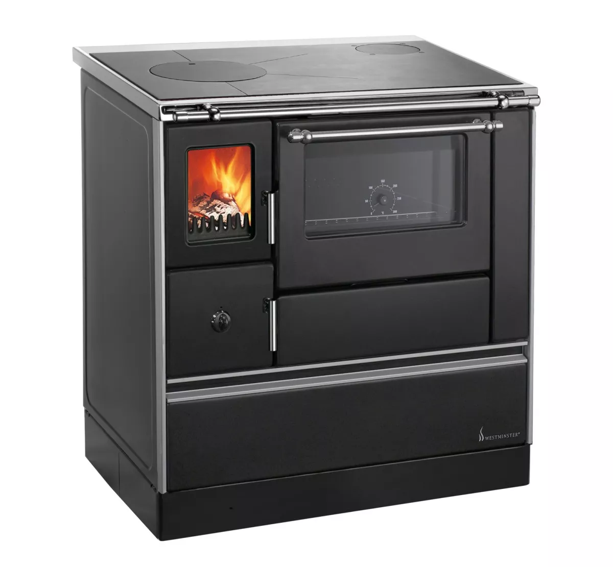 Westminster K76F-90 Holzherd 90cm Rechts Schwarz 7,6kW Backofen mit Fenster