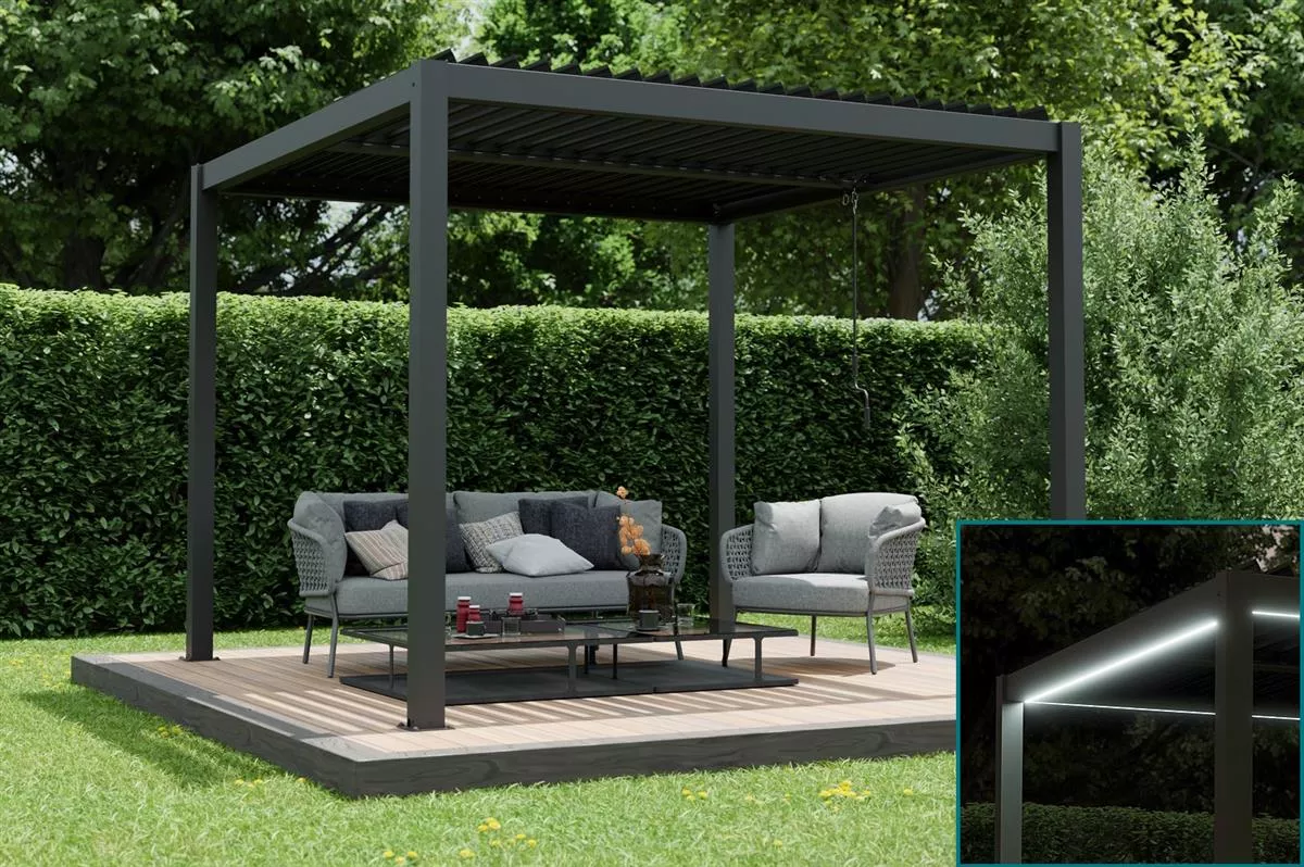 Ximax Pergola Shade Dunkelgrau 3 x 3 m Lamellendach Elektrisch inkl. Beleuchtung