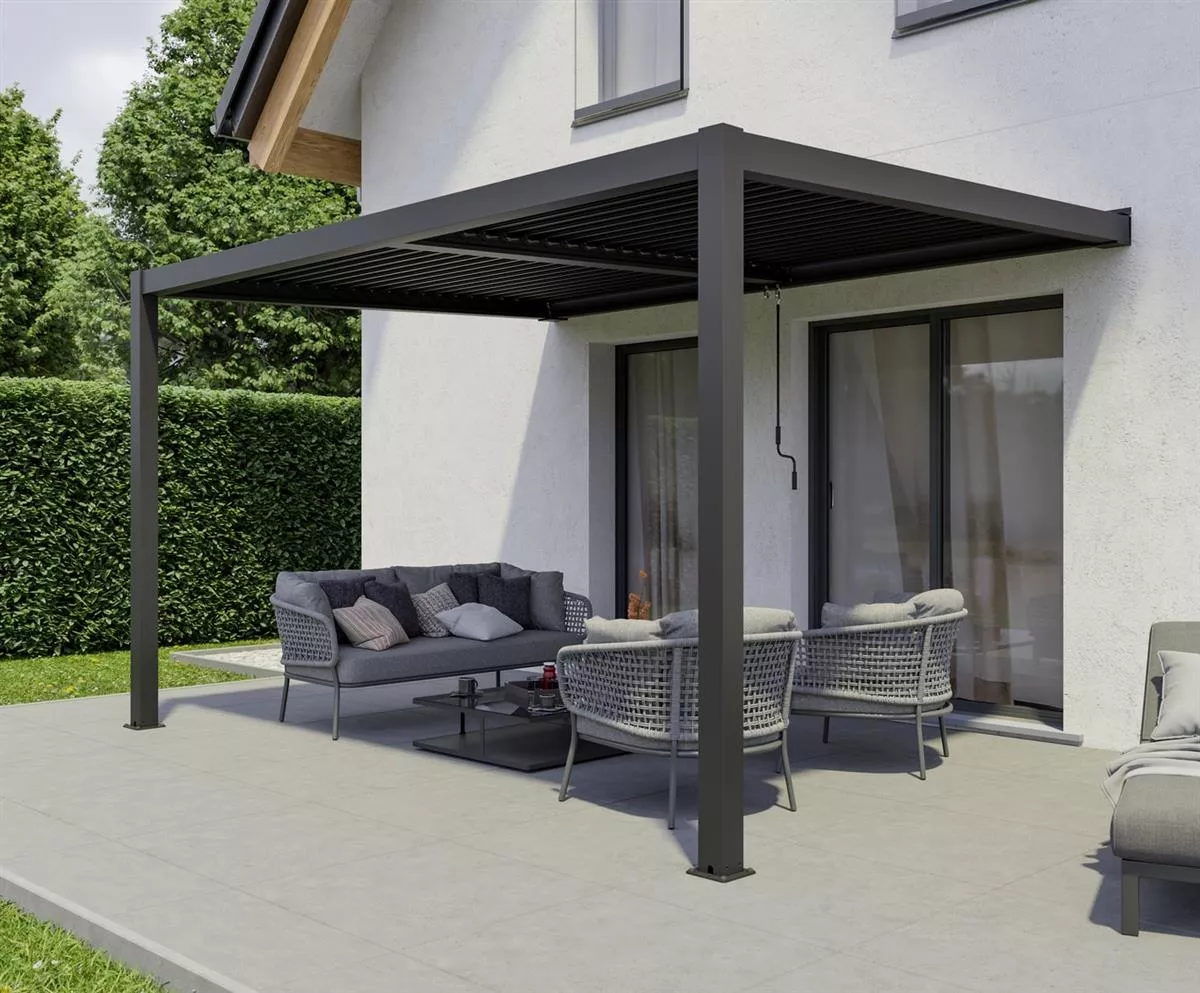 Ximax Pergola Shade Wandmontage Dunkelgrau 4 x 3 m Lamellendach Manuell