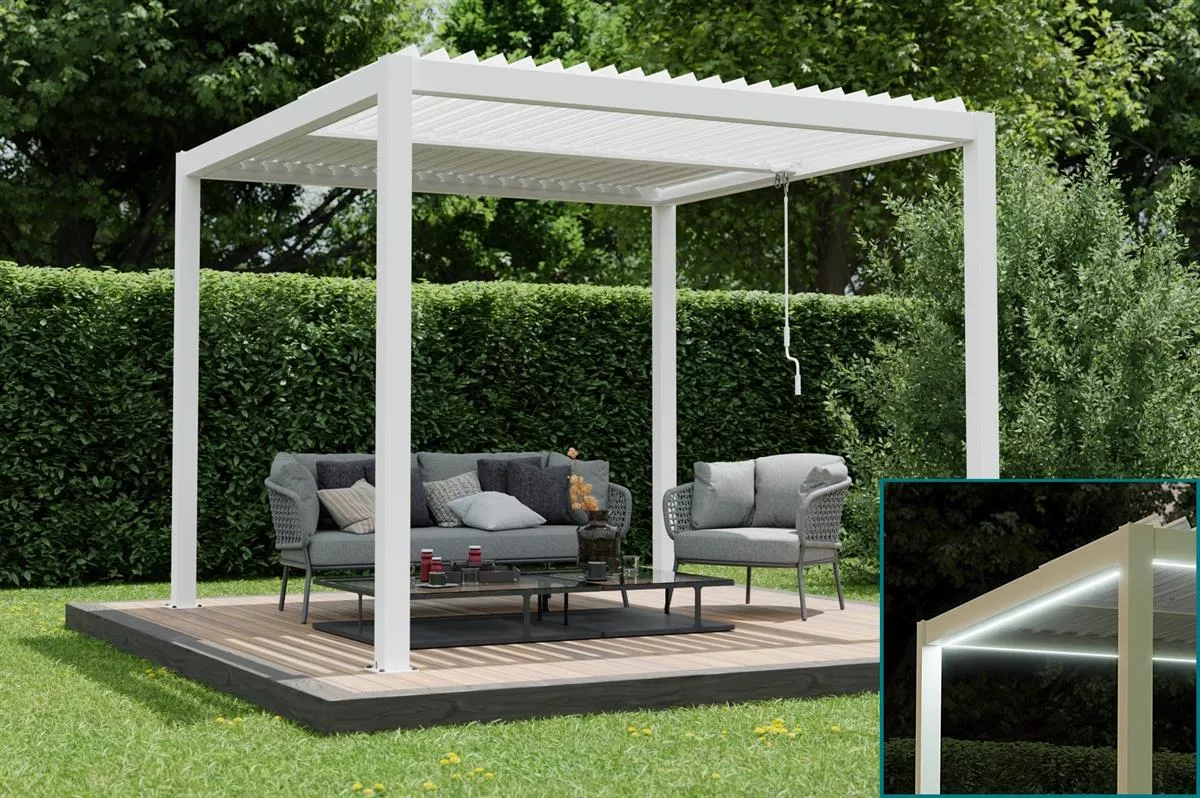 Ximax Pergola Shade Weiss 3 x 3 m Lamellendach Manuell inkl. Beleuchtung