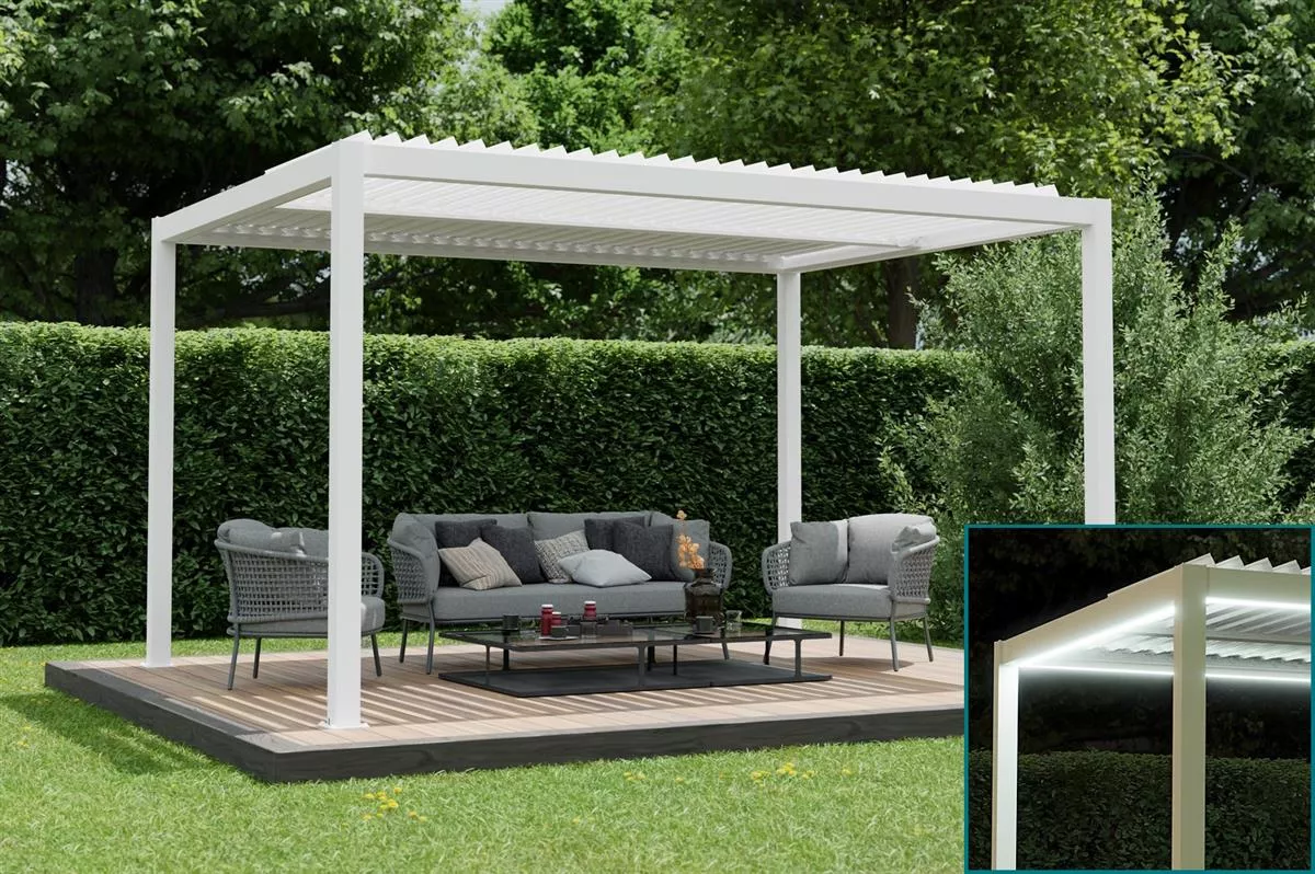 Ximax Pergola Shade Weiss 3 x 4 m Lamellendach Elektrisch inkl. Beleuchtung