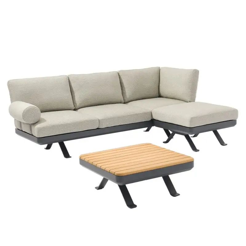 Zebra Sky Lounge set camden grey 3-Sitzer und Hocker mit Lounge Tisch Teak Platte